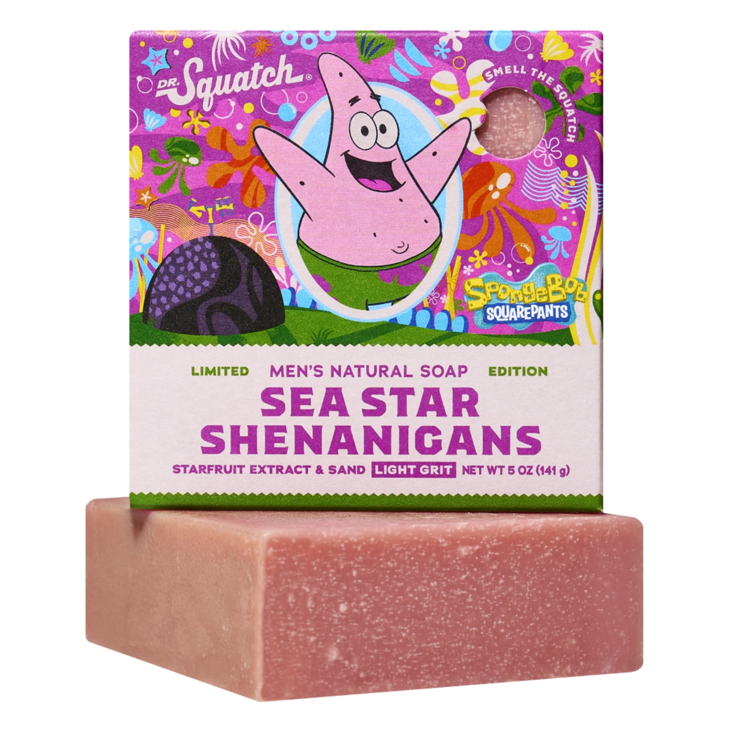 Dr. Squatch SpongeBob SquarePants Mens Bar Soap, Natural Bar Soap for Men, SpongeBob SquarePants Limited Edition, Sea Star Shenanigans, 5 Oz