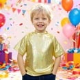 thumbnail image 2 of mgoYE Kids Boys Girls Metallic Shiny T-Shirt Dance Tops Short Sleeves Loose T-Shirt for Performance(Yellow,17-18 Years), 2 of 6