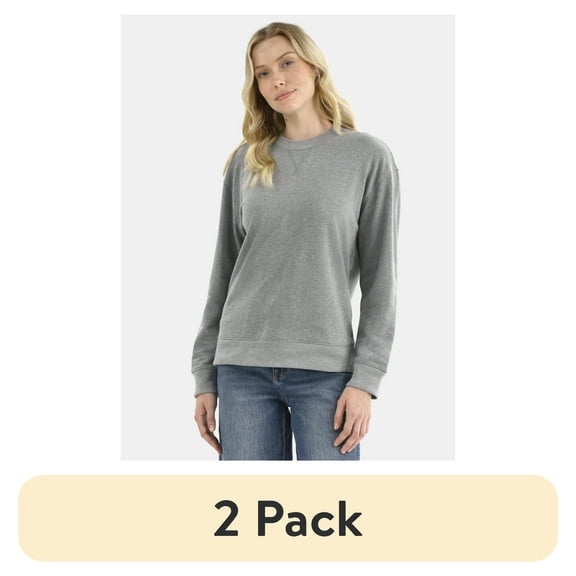 (2 pack) Time and Tru Women's and Women's Plus Crewneck Sweatshirt with Long Sleeves, Sizes XS-4X