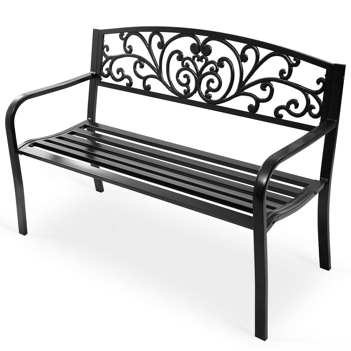 NEW 50" Outdoor Patio Porch Deck Hardwood Cast Iron Garden Bench Chair Love Seat 