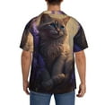 thumbnail image 5 of Fotbe Purple Flower Lazy Cat print Short Sleeve Button Down Shirts for Men Casual Summer Beach Wrinkle Free Shirt-Large, 5 of 7