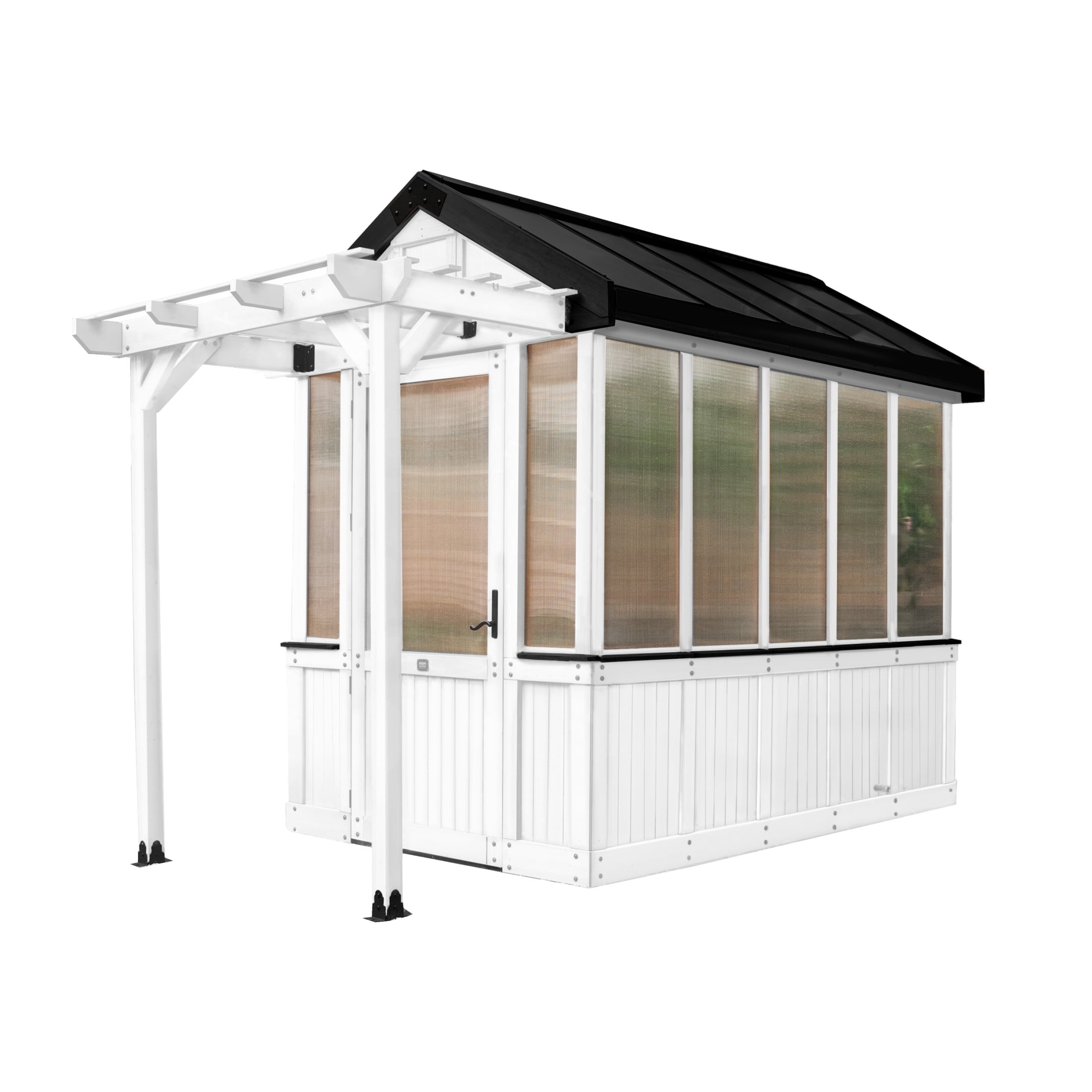 Backyard Discovery Bellerose 9'x6' White Cedar Wood and Polycarbonate Greenhouse, Pergola