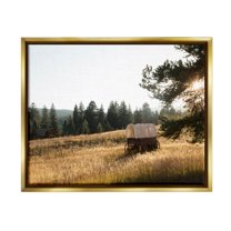 Stupell Times Past Rural Country Carriage Landscape Photography Gold Floater Framed Art Print Wall Art