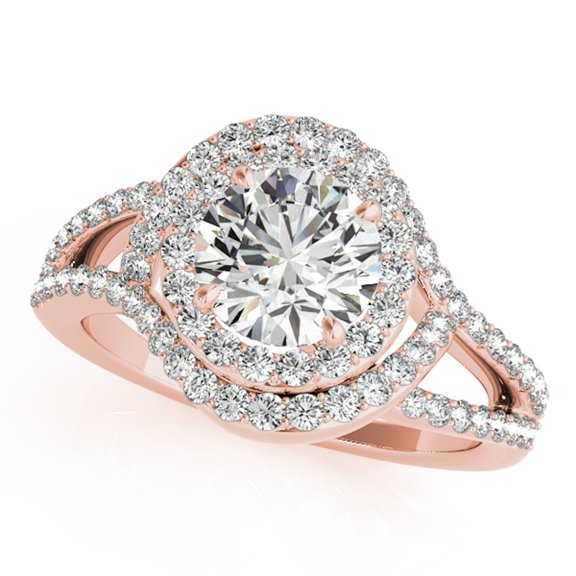 Aonejewelry 1 Carat Halo Dome shaped Interwined Engagement Diamond Ring In 14k Solid Rose Gold