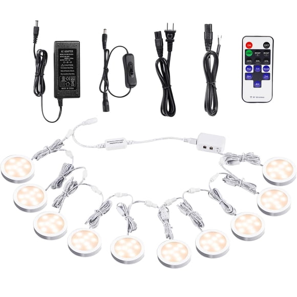 AIBOO Linkable Under Cabinet LED Lighting 12V Dimmable Puck Lights with Wireless RF Remote Control, Hardwired & Wall Plug in for