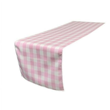 TCcheck14x108-PinkK37 Polyester Gingham Checkered Table Runner, White & Pink - 14 x 108 in.
