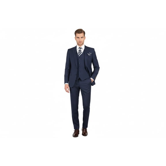 Men Suit BERLUSCONI Turkey 100% Italian Wool Super 180's 3pc Vested #Ber20 Navy