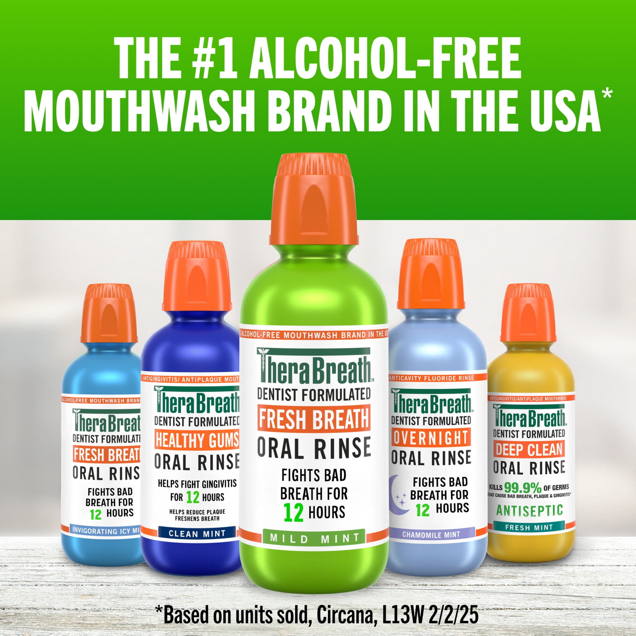 TheraBreath Fresh Breath Mouthwash, Mild Mint, Alcohol-Free Mouthwash for Adults, 16 fl oz