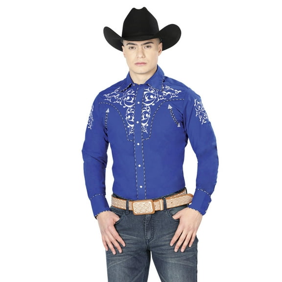 El General Embroidery Western Shirt Royal Blue/ White 40993