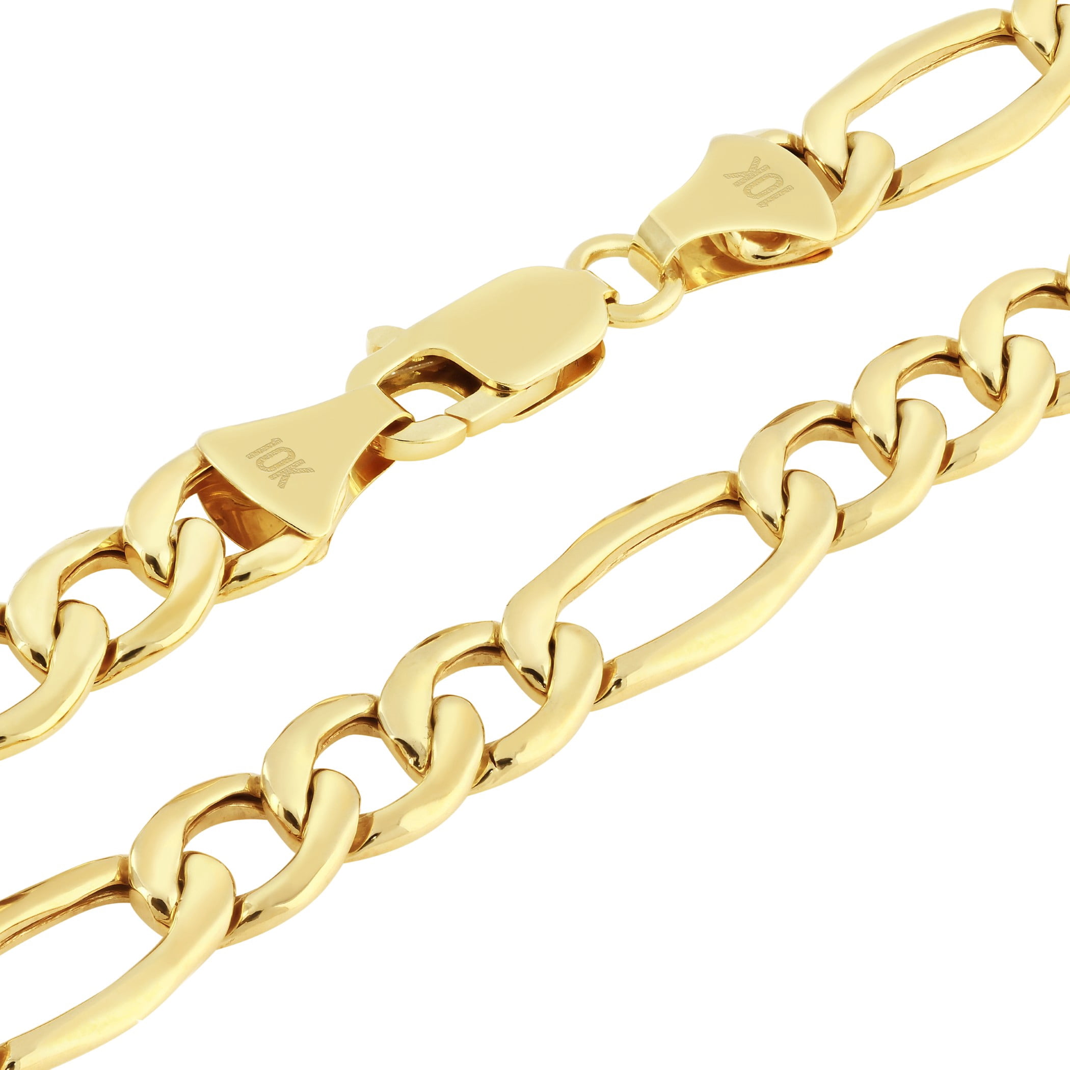 Nuragold 10k Real Yellow Gold Figaro Link 9mm Chain Bracelet (7"-9") Italian Jewelry for Men & Women