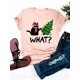 thumbnail image 2 of Camiseta de manga corta para mujer, ropa con estampado de árbol de gato encantador, camisetas gráficas básicas de moda de Año Nuevo, 2 of 5