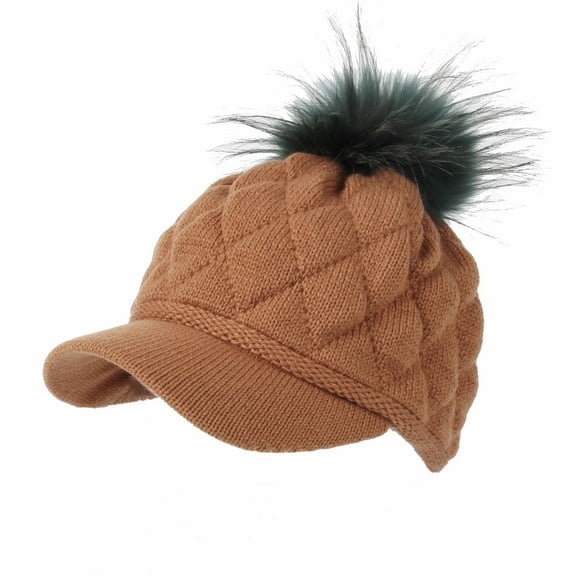 WITHMOONS Wool Knit Visor Pom Beanie Hat Baseball Watch Cap DWR1134 (Orange)
