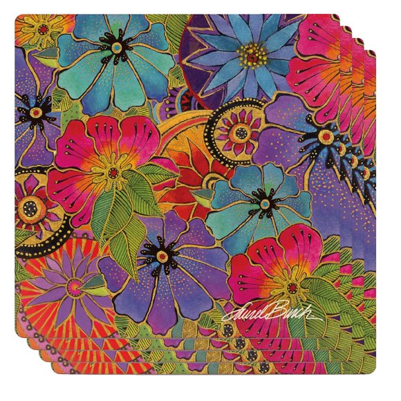 Monarque Ceramic Drink Coasters, Set of Four, Laurel Burch (Blossoming Florals)