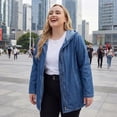 thumbnail image 2 of Agnes Orinda Women's Plus Size Layered Drawstring Hooded Utility Denim Jackets with Pockets 1X Blue, 2 of 8