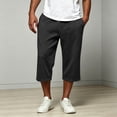 thumbnail image 5 of Mens Capri Pants Cropped Pants Below Knee Long Shorts 3/4 Loose Fit Lightweight Drawstring Sweatpants Pockets Size 3XL Black, 5 of 9