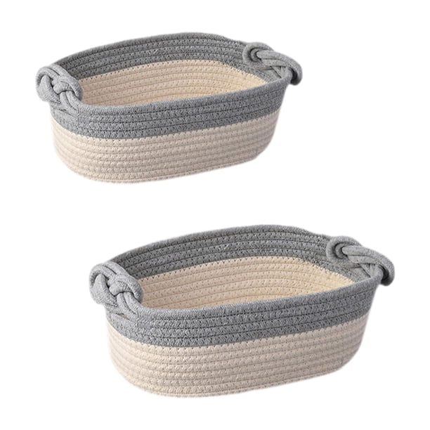 Cesta de cuerda de algodón con asas, cesta de almacenamiento, cesta organizadora debajo del estante gris blanco