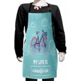 thumbnail image 1 of Saying Kids Apron, Retro Pastel Bike with Basket and Text My Life is a Ride, Boys Girls Apron Bib with Adjustable Ties for Cooking Baking Painting, Pale Blue Dark Purple, by Ambesonne, 1 of 2