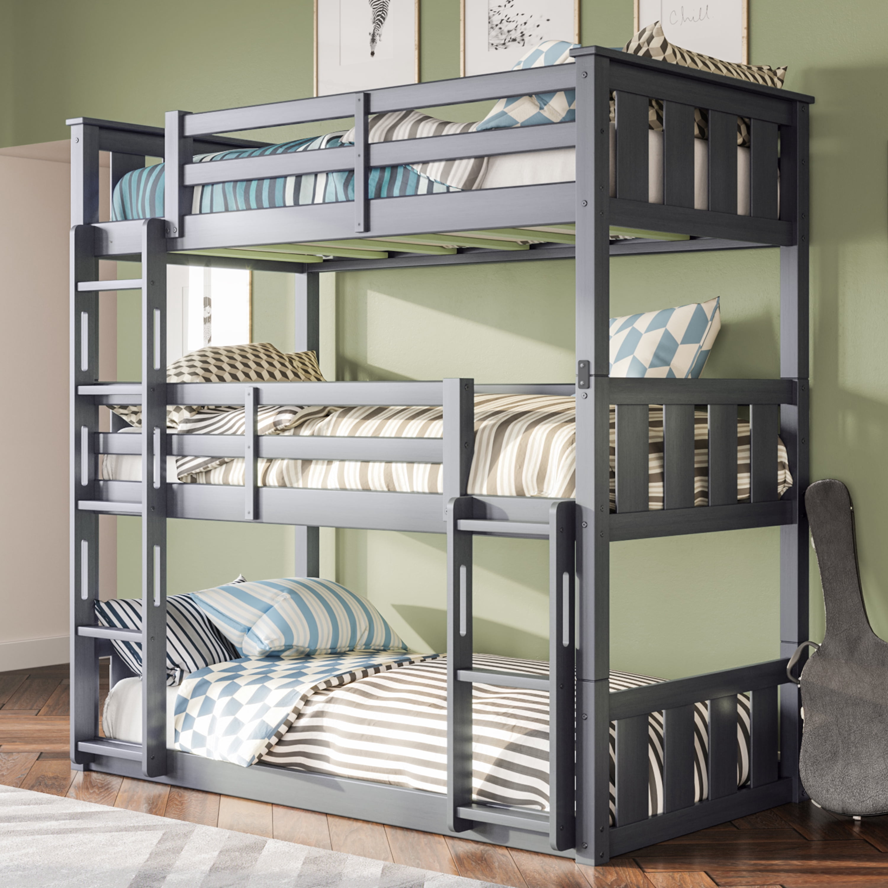 Better Homes & Gardens Kane Triple Bunk Bed, Gray