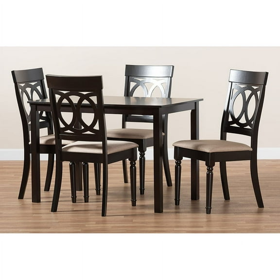 Baxton Studio Lucie Modern and Contemporary Sand Fabric Upholstered Espresso Brown Finished 5-Piece Wood Dining Set