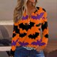 thumbnail image 2 of Camiseta de manga larga de Halloween para mujer: Top informal con estampado festivo de calabaza y murciélago, 2 of 5