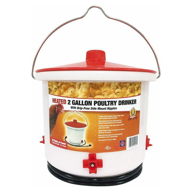 Farm Innovators HB-60P Heated 2 Gallon Poultry Water Drinker, White/Red