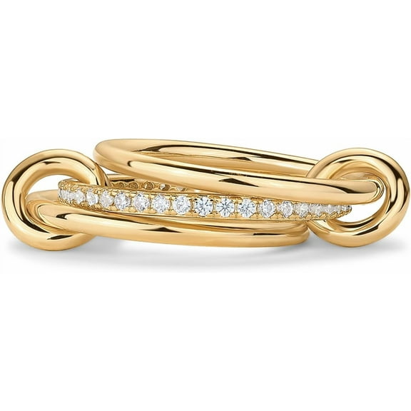 14K Gold Plated Interlocked Stackable Rings for Women | Statement Multi Ring Mixed Metals Stack | Cubic Zirconia Two-Toned Stacking Jewelry