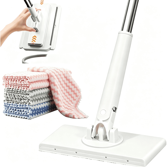 ACDANC Mop,Hands-Free Multi-Purpose Flat Mop,Snap Grip Mini Mops,With Locking Head for Washing Walls,Corners & Multi-Surface Cleaning (White,28In-W Cloth*3)
