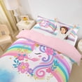 thumbnail image 2 of Metsweet Animal Unicorn Duvet Cover King, Kawaii Flower Rainbow King Bedding,Pink Reversible,3 Pieces,1 Duvet Cover and 2 Pillowcases, 2 of 6