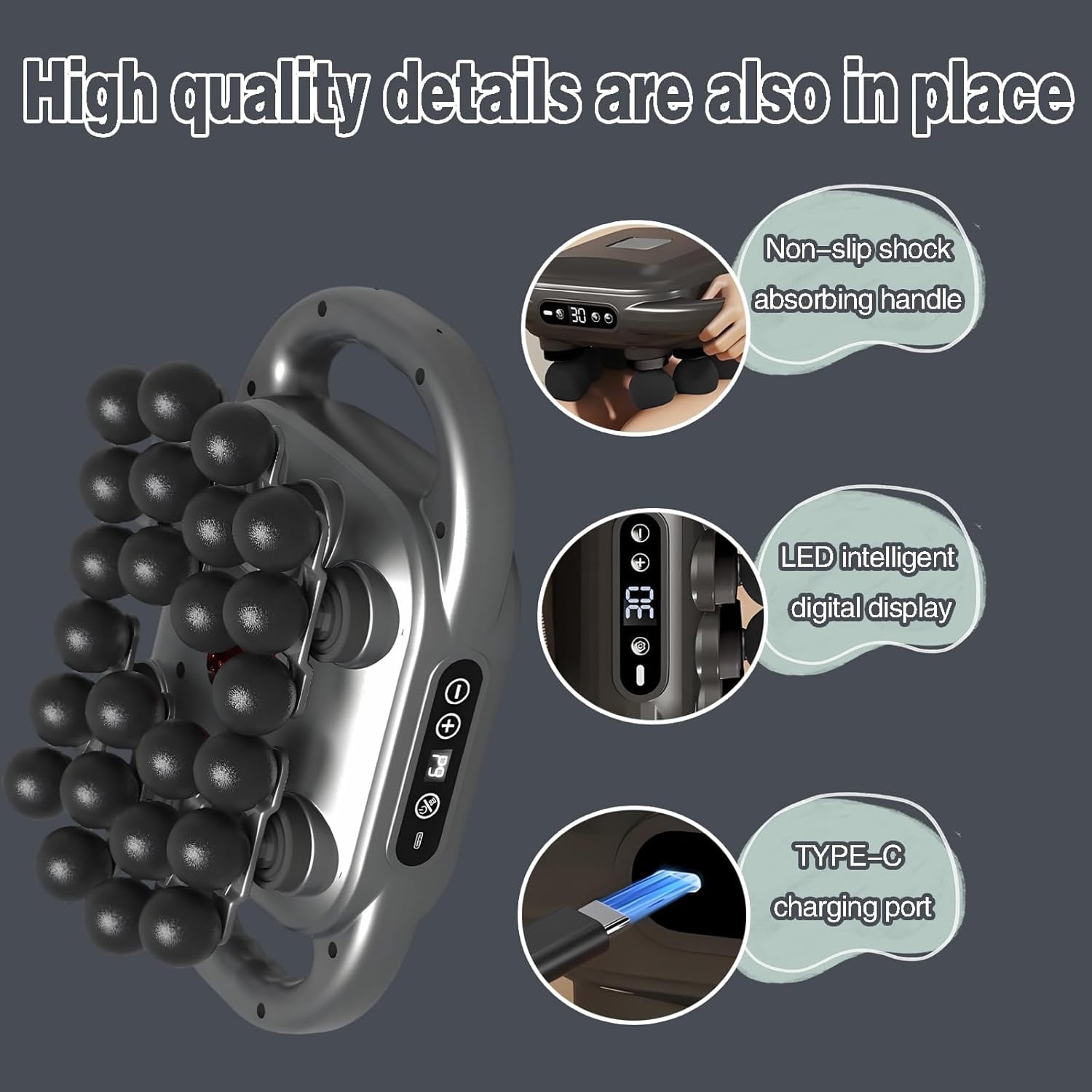 16-Drive 8-Head Massage Gun Set, 24 Head Deep Tissue Percussion Massager, 9 Levels & 9 Modes Hand-Held Quiet Muscle Massage for Back, Shoulders, Legs, Foot - Full Body Muscle Pain Relief,Gray