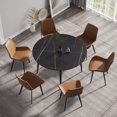 thumbnail image 2 of 53.15" Round Dining Table, Modern Artificial Stone Dining Table, Sintered Stone Dining Room Table with Black Panel, Black Metal Legs For Living Room, Kitchen, Restaurant, 2 of 9