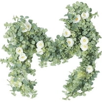 Artificial Flower Vines Eucalyptus Garland with 8 Camellias 6.8ft Silk Rose Vine Decorations Hanging Faux Leaves Floral Greenery for Wedding Backdrop Wall Decor Garden Home Office Party