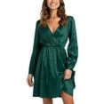 thumbnail image 2 of VISgogo Vestido casual para mujer, estampado de leopardo, manga larga, cuello en V, cintura elástica, vestido corto de vendaje VISgogo moda, 2 of 9