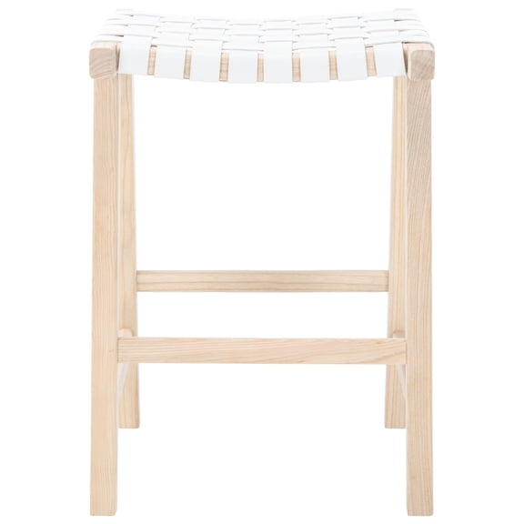 SAFAVIEH Abreu Rectangle Counter Stool, White/Light Natural (18.5 in. W x 19 in. D x 26.8 in. H)
