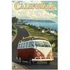 California Vw Van - Coast Scene: Retro Travel Poster by Eazl Canvas Poster