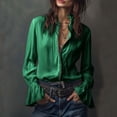 thumbnail image 2 of Blouses for Women Dressy Casual Long Sleeve Button Down Shirts Vintage Spring Fall Blouses Long Sleeve Tops Green L, 2 of 7