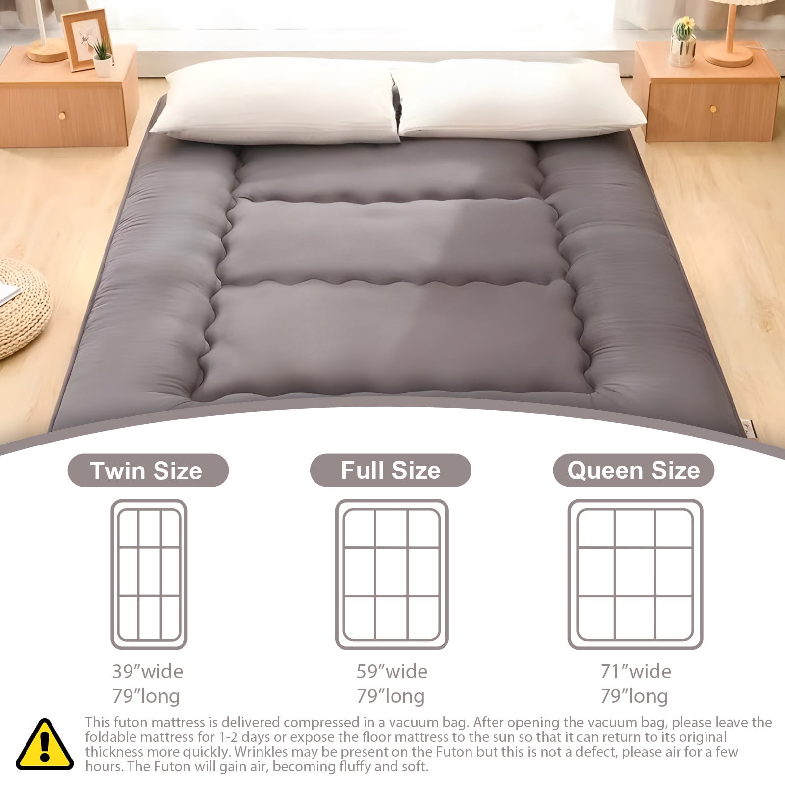 Lovote 4" Thick Floor Mattress - Japanese Futon Tatami Pad, Roll-Up Sleeping Mat for Guest/Bedroom