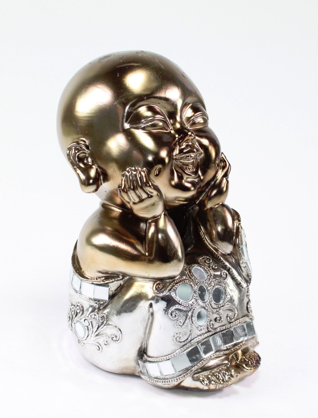 Feng Shui Bronze Happy Face Buddha Monk Electroplated Kasaya Home Decor Statues G16506