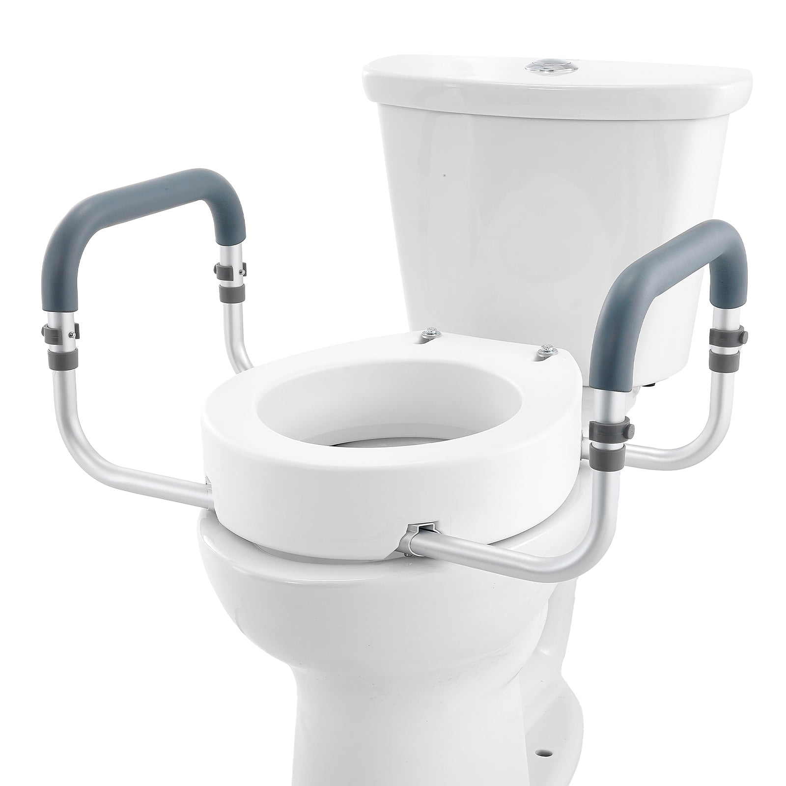 KFFKFF Raised Toilet Seat , 3.5" Increase in Height, Supports up to 300 lbs, Suitable for Regular Round Toilets, Aluminum Support Rail, Comes with EVA Padded Armrest