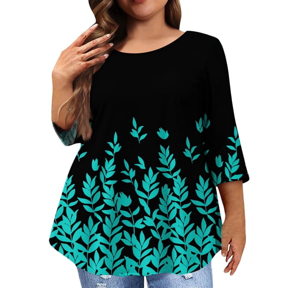Dwralegc 3/4 Length Sleeve Tops for Women 3/4 Sleeve Tunic Casual Shirts with Asymmetrical Hem Crewneck Fall 2026 Tops Plus Size Loose Fit Flowy Clothes Black 2XL