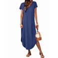 thumbnail image 4 of Summer Casual Maxi Dresses for Women V Neck Cap Sleeve Long Sundress with Pockets Beach Vacation Navy L, 4 of 8