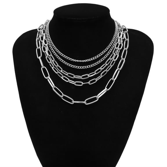 Latrodar Personality Creative Ornaments Female Punk Multi Layer Mixed Chain Necklace Silver up to 50% Off