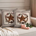 thumbnail image 2 of Farmhouse Outdoor Waterproof Pillow Covers, Country Star Berry Plaid Lodge Grey Brown Decorative Square Throw Pillowcase Sofa Cushion Sham for Patio/Couch/Chair, 20"x20" 2 Pack, 2 of 8
