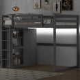 thumbnail image 3 of Harper & Bright Designs Full Loft Bed with Wardrobe and LED Lights, Wood Loft Bed Frame with Storage Shelves and Bookcase, Gray, 3 of 12