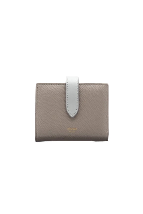 Pre-Owned CELINE Leather Small Strap Wallet in Two-Tone Pebble Mineral (10H263BRU.10PI) -...