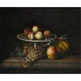 thumbnail image 2 of Tobias Stranover 14x12 Black Ornate Wood Framed Double Matted Museum Art Print Titled: Peaches on a Silver Tazza with Grapes, a Pear, a Melon and a Bird on a Marble Ledge, 2 of 5