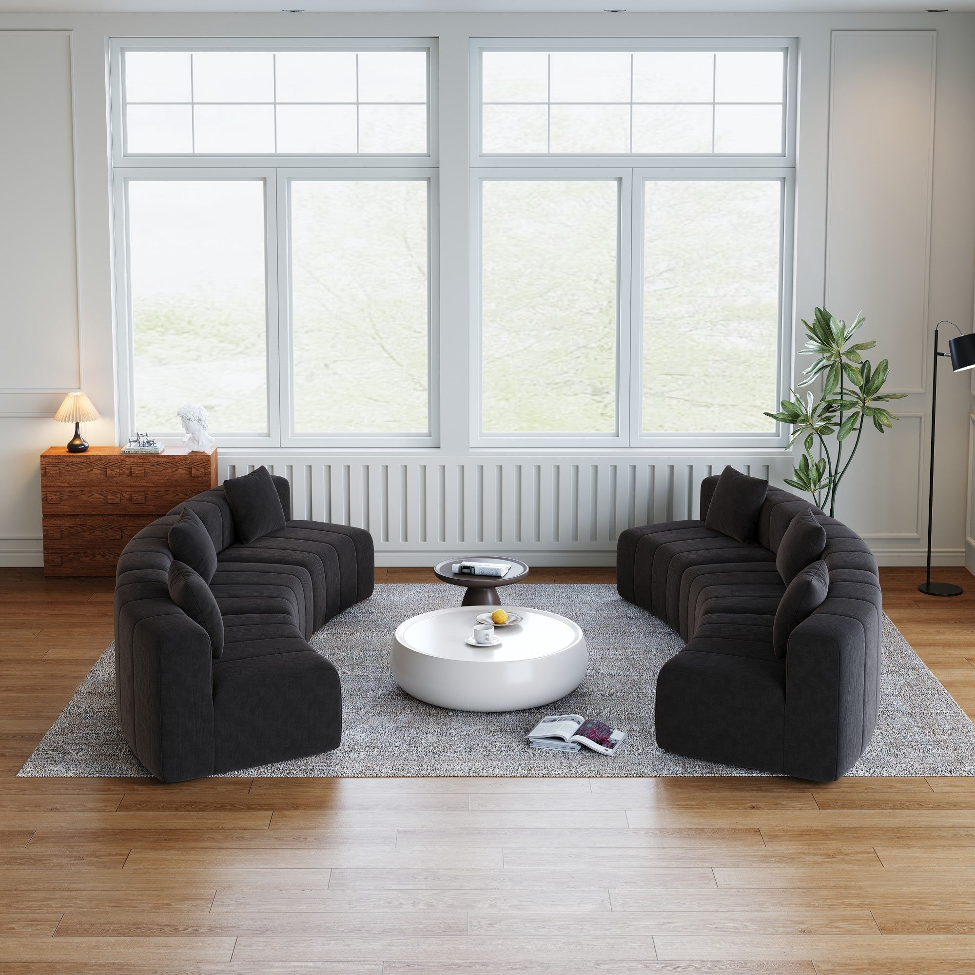 Sailvan Curved Sectional Sofa, Modular Chenille Semi Circular Sofa with 6 Pillows, No Assembly Modern Cloud Couch for Living Room & Office Black