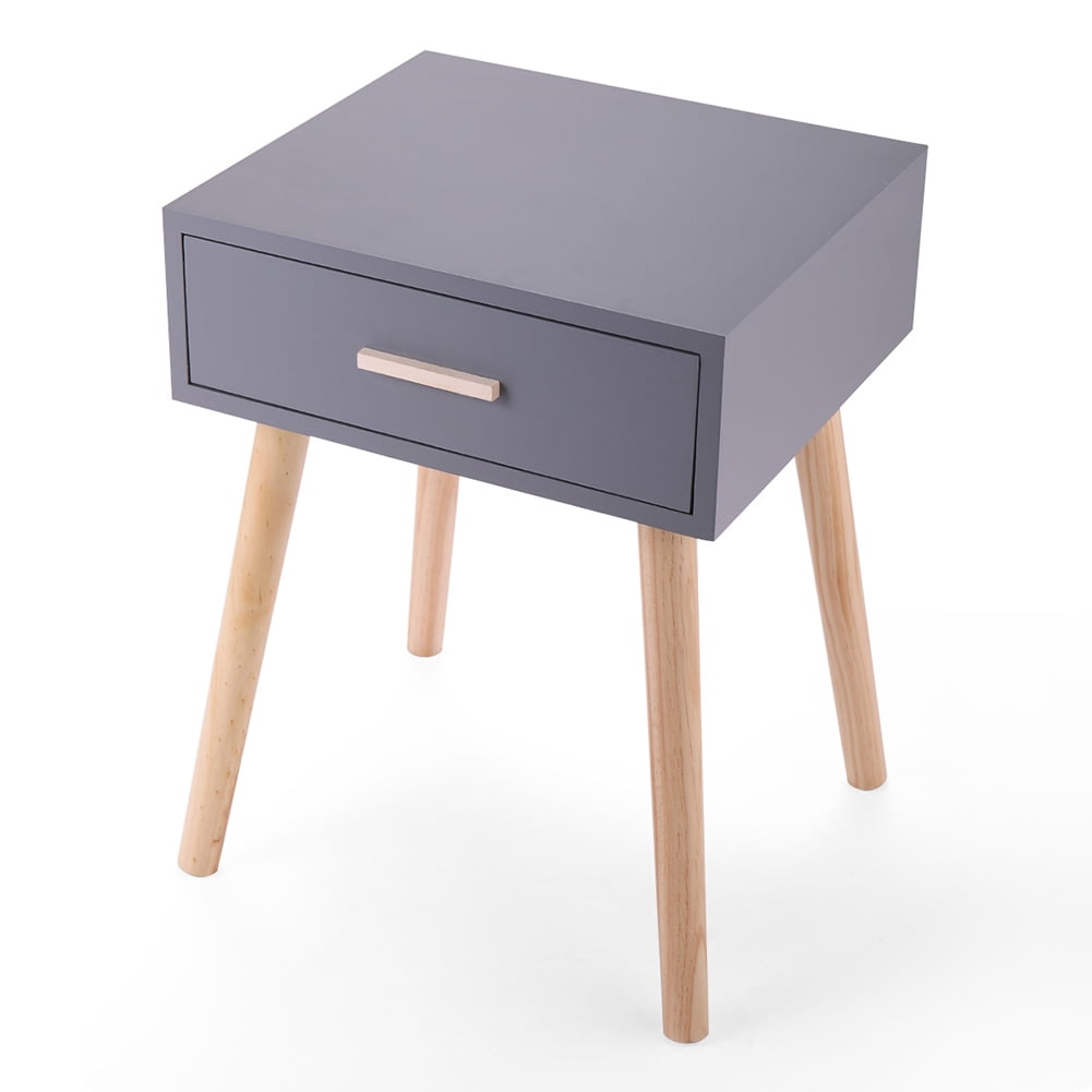 Kadyn Mid-Century Wood Bedside Tables for Closet, 1-Drawer Bedside Table Set of 2 for Living Room, Accent End Table with Storage for Sofa Couch, Gray