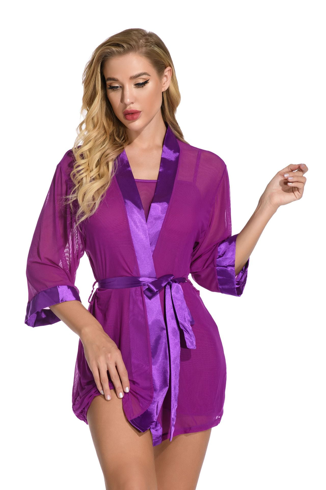 2 Pieces Dressing Gown Sleepwear Nightgown Strappy Kimono Robe for Ladies Doaraha Sleeping Robe for Women 