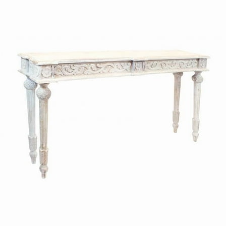 HomeRoots 488793 54 in. White Solid Wood Distressed Console Table