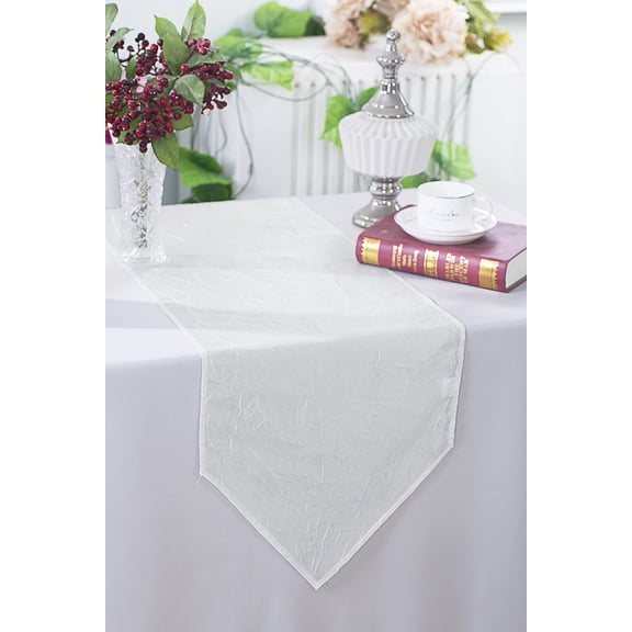 Wedding Linens Inc. (2pcs) 13"x108" Crushed Crinkle Taffeta Table Runner - White